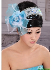 Light Blue Sweet Tulle Beading Feather Fascinator For Party