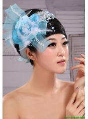 Light Blue Sweet Tulle Beading Feather Fascinator For Party