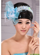 Light Blue Sweet Tulle Beading Feather Fascinator For Party