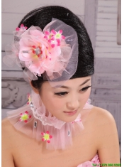 Light Pink Chiffon and Net Big Flowers With Rhinestones For Party