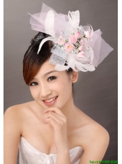 Light Pink Fashionable Tulle Feather Hand Made Flowers Beading Fascinators