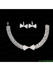 Lovely Bowknot Shaped Rhinestone Bridal Jewelry Set Necklace With Earrings