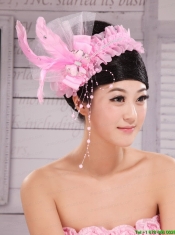 Lovely Imitation Pearls and Feather Decorate Tulle Headpices For Cocktail