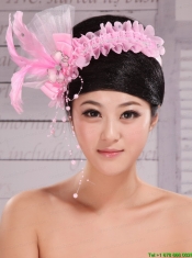 Lovely Imitation Pearls and Feather Decorate Tulle Headpices For Cocktail