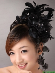 Luxurious Black Feather and Tulle With Beaded Decorate For Party