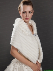 Luxurious Button Faux Fur Fold-over Collar Wrap / Shawl