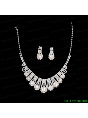 Luxurious Rhinestone Pearl Ladies' Jewelry Set Including Necklace And Earrings