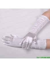 Lycra Fingertips Elbow Length Bridal Gloves With Ruching