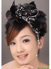 Modest Black Organza Beading Women’ s Fascinators