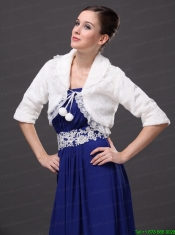 Modest V-Neck Half-Sleeves Faux Fur Wedding Party and Prom White Jacket