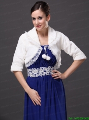 Modest V-Neck Half-Sleeves Faux Fur Wedding Party and Prom White Jacket