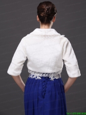 Modest V-Neck Half-Sleeves Faux Fur Wedding Party and Prom White Jacket
