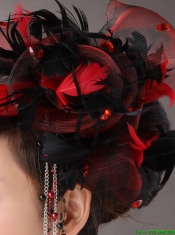 Multi-color Headpices With Feather and Tulle Headpices Rhinestones Decorate