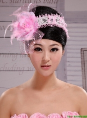 Palace Princess Korean Headdress Flower Net With Pearls and Feather