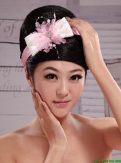 Pink Bowknot With Peals Satin Ribbon and Tulle Flowers New Arrival