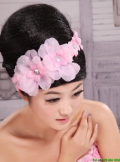 Pink Chiffon Hand Made Flowers and Beading For Headpiece