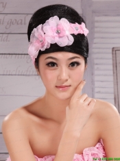 Pink Chiffon Hand Made Flowers and Beading For Headpiece