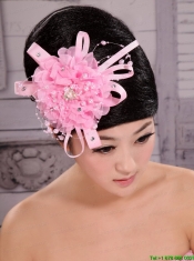 Pink Chiffon Ribbon Big Flowers With Pearls For Wedding