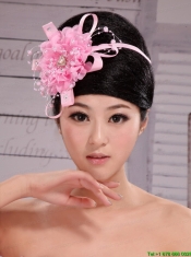 Pink Chiffon Ribbon Big Flowers With Pearls For Wedding