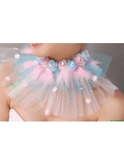 Pink Feather and Blue Net Flower Beading For Party