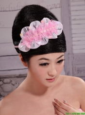 Pink Organza and Net Rhinestones With Peals For Party