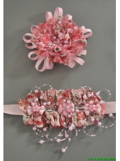 Pink Satin Ribbon and Net Flower With Pearls For Party