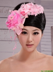 Pink Satin Ribbon Flowers With Beading For Wedding