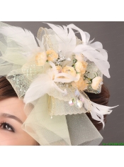 Popular Light Yellow Tulle Feather Hand Made Flowers Fascinator