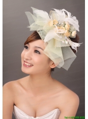 Popular Light Yellow Tulle Feather Hand Made Flowers Fascinator