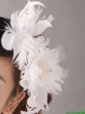Popular White Feather Organza Flowers Fascinators and Wrist Corsage