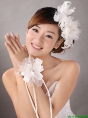 Popular White Feather Organza Flowers Fascinators and Wrist Corsage