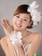 Popular White Feather Organza Flowers Fascinators and Wrist Corsage