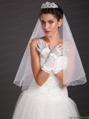 Pretty Beading Satin Fingertips Elbow Length Bridal Gloves