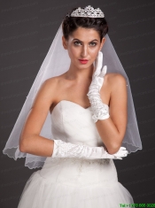 Pretty Beading Satin Fingertips Elbow Length Bridal Gloves