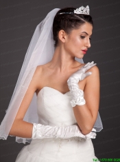 Pretty Beading Satin Fingertips Elbow Length Bridal Gloves
