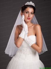 Pretty Beading Satin Fingertips Elbow Length Bridal Gloves