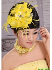 Pretty Yellow Beading Feather Flower Women’ s Fascinators For Party