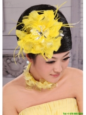 Pretty Yellow Beading Feather Flower Women’ s Fascinators For Party