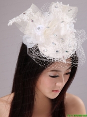 Pure White Fascinators With Net Beading For Party