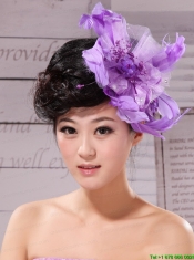 Purple Feathers Big Hat Wedding Headpieces