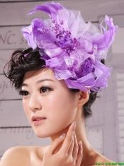 Purple Feathers Big Hat Wedding Headpieces