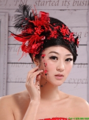 Red Best Sale Hat Flower Wedding Headpieces With Feather