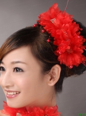 Red Chiffon Big Flowers With Beading For Wedding