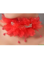 Red Chiffon Big Flowers With Beading For Wedding