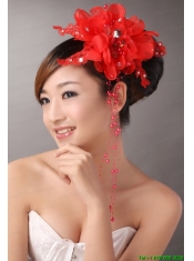 Red Chiffon Bud Silk Flowers With Beading For Party