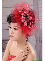 Red Fascinators Tulle Hand Made Flowers Outdoor and Special Occasion