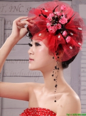 Red Fascinators Tulle Hand Made Flowers Outdoor and Special Occasion
