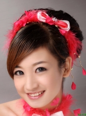 Red Feather and Bowknot Beading Hairband
