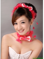 Red Feather and Bowknot Beading Hairband