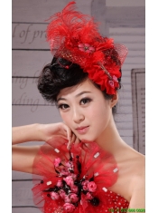 Red Hairpins Birdcage Veils Tulle Feather Outdoor and Special Occasion and Outdoor